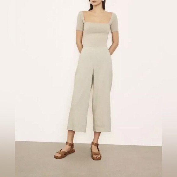 VINCE Crop Wide Leg Pant Light Dove Grey Linen Blend Stretch Size 2 - Picture 1 of 13